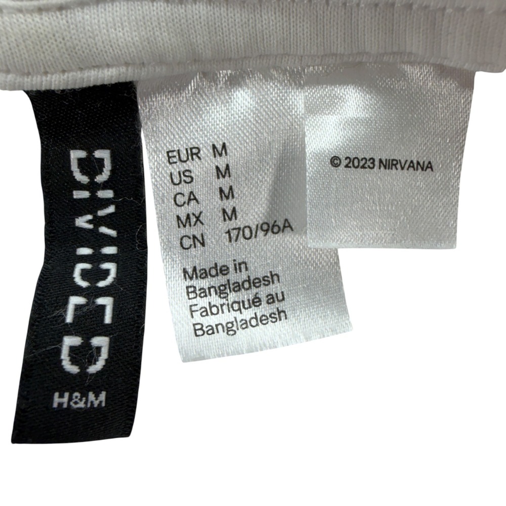 H&M Nirvana Womens Hoodie White Pink Smiley Face Graphic Cotton Blend Fleece L - Picture 11 of 12